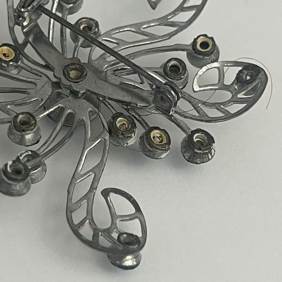 VTG Brooch Blue Rhinestones Star Burst Snowflake Art Deco Silver Tone - Picture 4 of 10